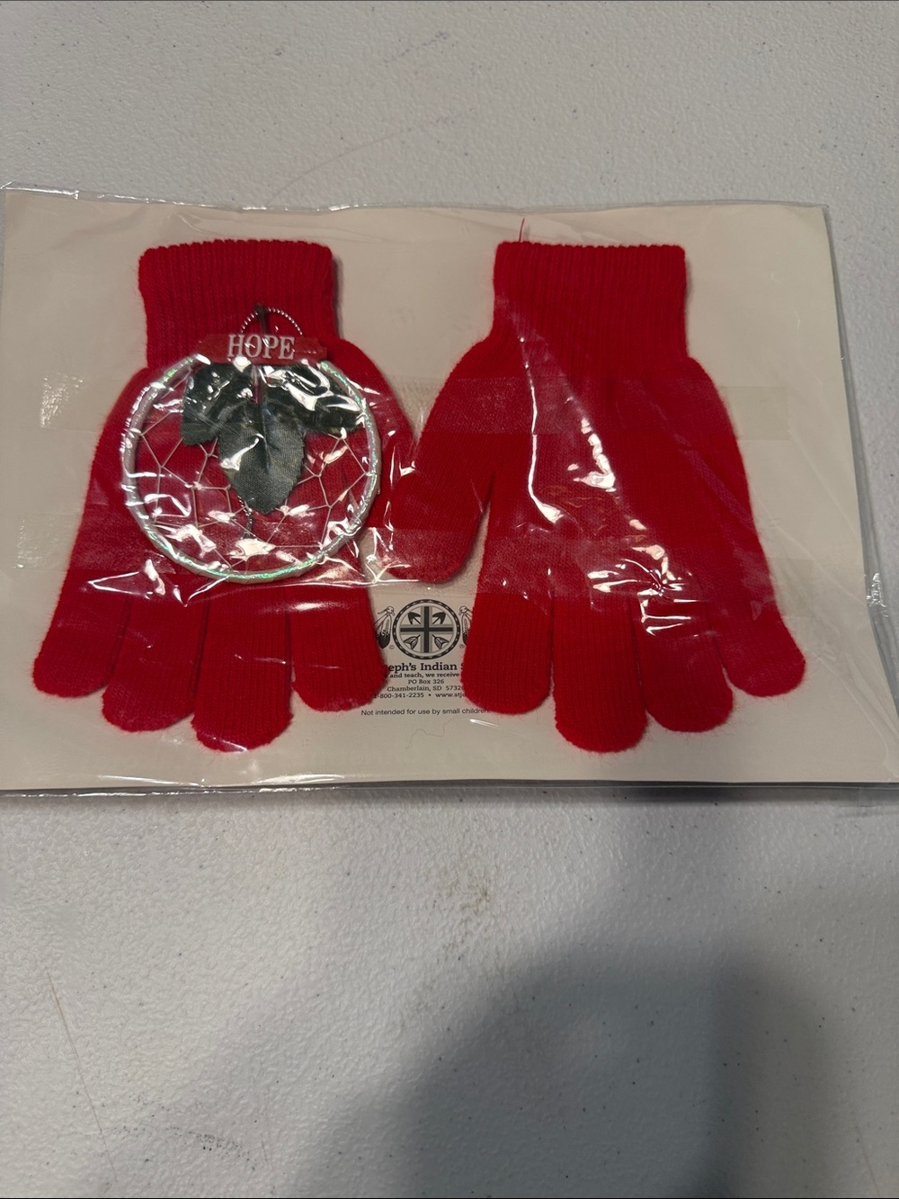 Children's Red Knit Gloves with Hope Dreamcatcher Accent